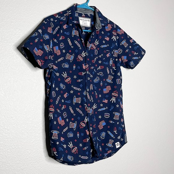 Free‎ Planet Navy Blue Button Down Fourth Of July Vibe Size XS - Picture 1 of 10